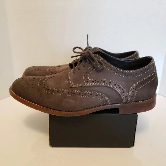 Rockport Mens Brown Suede Wing Tip Dress Shoes. - Picture 2 of 7